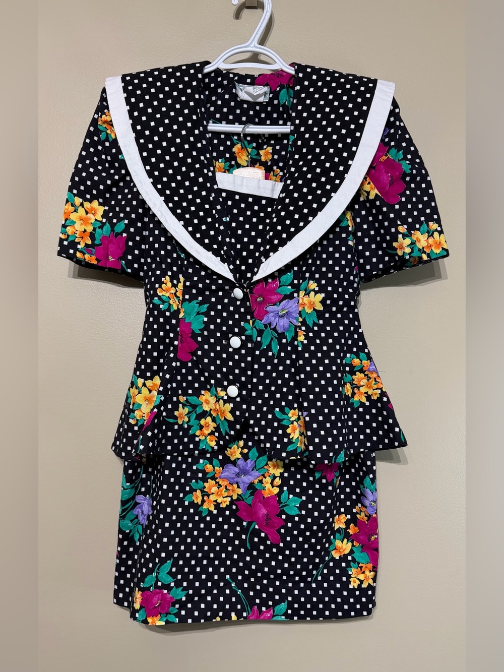 Vintage 80’s Braemar Petites Floral and Polka Dot Skirt set